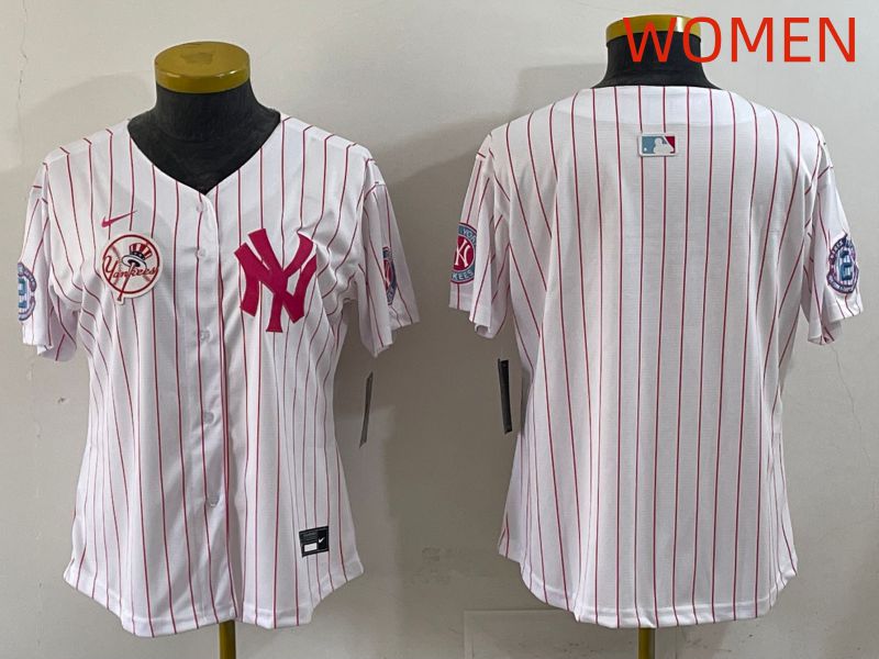 Women 2025 New York Yankees Blank White Stripe Joint Name Nike MLB Jersey style 3